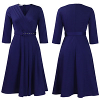 Robes officielles élégantes pour femmes, robe élégante à manches courtes, col en V, ceinture, mode modeste, robes formelles pour l'église, robes décontractées