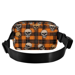 Sac banane personnalisé motif crâne, mini sac à bandoulière polyvalent pour yoga, gym, fitness, sport, noir et orange, unisexe - Product Image 2