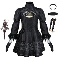 Costume d'Halloween NieR: Automata 2B Cosplay Robe noire 9S Ensemble complet Tissu polyester