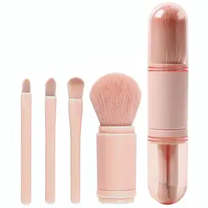 Pink 4 In 1 Travel Powder Brush Lip Eyeshadow Brush Highlight Foundation Powder Brushes