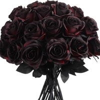 Roses noires réalistes, roses bordeaux et roses blanches, décorations d'Halloween, fleurs artificielles, style gothique, tige unique, 50 cm