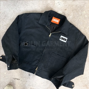 Veste coupe-vent unisexe en jean délavé vintage, double fermeture éclair, personnalisable avec logo, fabrication OEM - Product Image 2