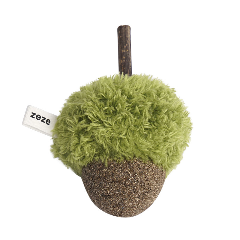 Jouet chat marron vert en forme de gland