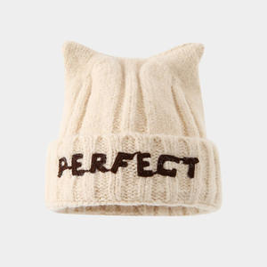 Großhandel Custom Logo Unisex Winter Warme Acryl Mütze Hut Katze Ohr Dekoration Hochwertige Strick mütze - Product Image 5