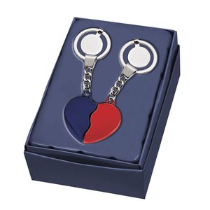 Porte-clés en plastique en forme de cœur brisé rouge et bleu - Product Image 2