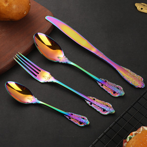 Stainless steel tableware hollowed-out vintage palace embossed knife fork spoon steak knife fruit fork coffee spoon tableware - Product Image 2