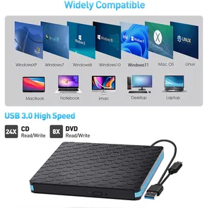 USB 3.0 Externes CD-Laufwerk Tragbares CD/DVD/-Rw-Laufwerk Schlanker DVD-Rom-Rewriter-Brenner für Laptop-Desktop-PC Optisches Laufwerk