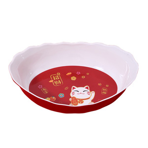 Wuhe Ingot Shaped Fruit Plate Melamine Red White Chinese New Year Celebration Dried Fruit Tray Irregular Shape S8255 - Product Image 1