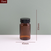 Botol pil kaca Amber 150ml dengan tutup hitam dan penggaris Tekan