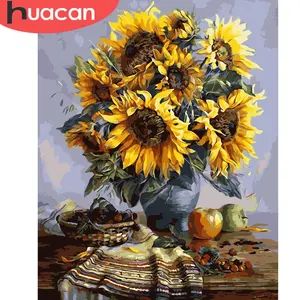 HUACAN pittura con i numeri girasole acrilico fai da te tela Wall Art vaso immagine con i numeri fiore per soggiorno