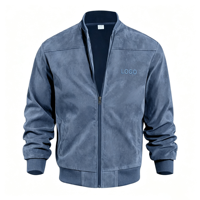 Blouson Bomber Homme Vintage en Faux Daim avec Logo Brodé Personnalisé, Col Montant, Fermeture Éclair, Hiver, Décontracté, Écologique, Multicolore