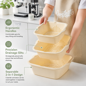 Cesta de drenaje de lujo de doble capa flexible y colador de cocina de plástico con drenaje rápido ajustable Chef Choice - Product Image 1