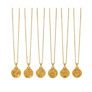 Collier avec pendentif rond en or en forme de pièce de monnaie <span class=keywords><strong>du</strong></span> zodiaque pour femmes, en acier inoxydable, 12 signes <span class=keywords><strong>du</strong></span> zodiaque, bijoux imperméables, cadeau d'anniversaire - Product Image 5
