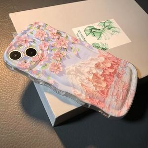 Cherry Blossom sơn dầu TPU trường hợp điện thoại tương thích với iPhone 17 16 15 Pro Max Apple 14 Pro Max - Product Image 3