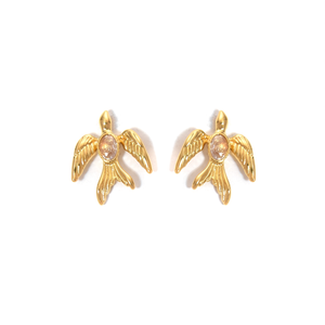 Fashion <b>Stud</b> <b>Earrings</b> Gold Plated 316L Stainless Steel Bird Design With Gemstone Inlay For Women Jewelry - Product Image 2