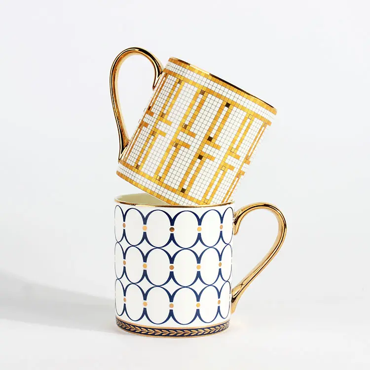 New Modern Classic Gold Handle Ceramic Coffee Mug Fine Bone China Mug