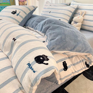 Ensemble de couette quatre pièces en velours de lait imprimé moderne Simple frais hiver doublé polaire Anti-acariens housse de couette <span class=keywords><strong>lit</strong></span> en molleton de corail - Product Image 6