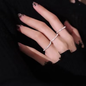 A Japanese and Korean style sparkling <b>silver</b> <b>ring</b>, simple and unique, with a starry finish, <b>plain</b> band, knuckle <b>ring</b>. - Product Image 3