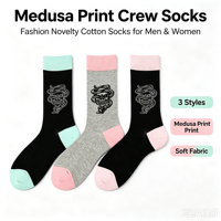 Chaussettes en coton unisexes à imprimé crâne de Méduse, chaussettes fantaisie tendance, logo personnalisé OEM