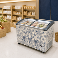 Congélateur commercial pour crème glacée 720L avec porte vitrée incurvée, refroidissement direct, serrure de porte, congélateur coffre profond pour restaurant