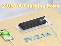 Stopkontak Meja Tersembunyi Standar Inggris dengan Port USB-A dan USB-C, Pengisian Daya Cepat untuk Meja Rapat dan Ruang Konferensi