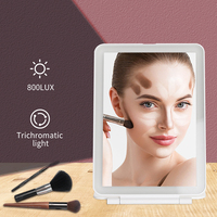 Miroir led de voyage rechargeable personnalisé, maquillage blanc rose rectangle pliable, support de table avec éclairage, vente en gros