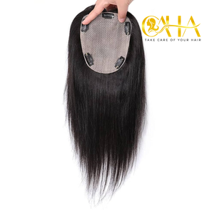 Topper de cheveux humains de base de peau de soie 100% pièce de cheveux humains vierges avec clips dans la partie libre du cuir chevelu naturel - Product Image 3