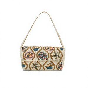 Bolso Rectangular Bordado a Mano con Cuentas de Semillas NOUSHAD HANDICRAFTS, Diseño de Conchas y Estrellas de Mar, Artesanía Textil de Algodón para Fiestas - Product Image 1