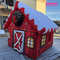 Maison de Noël gonflable géante de 3 m de haut pour l'extérieur, cabane rouge géante de Père Noël avec lumières LED et toit enneigé pour la décoration de fête de fin d'année