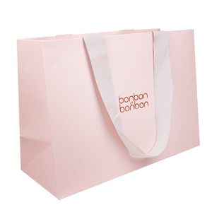 Free Sample Custom logo Luxury <strong>pink</strong> Cardboard Paper <strong>Bag</strong> with Ribbon Handle - Product Image 2