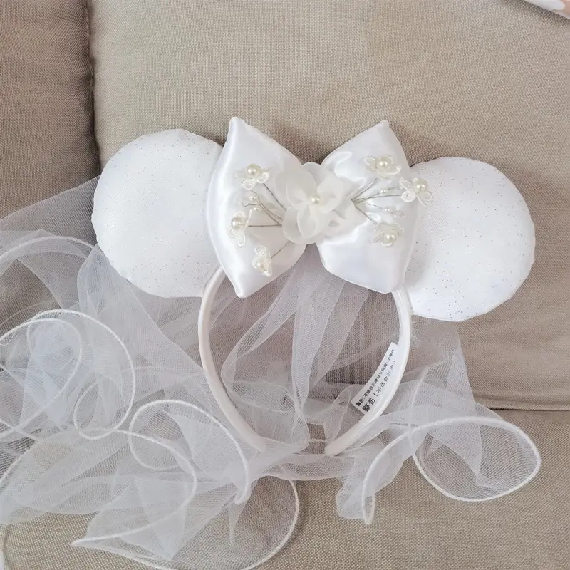 White Wedding Dress Mickey Ears Headband Minnie Ears Headwear Girl Beauty Toys Cosplay Wedding Decoration