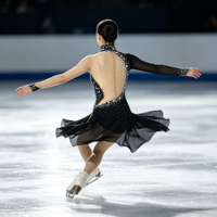 Robe de patinage artistique noire avec strass et maille, manches longues, pour enfants et adultes, idéale pour les compétitions et spectacles sur glace