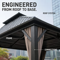 Gazebo en aluminium à toit rigide pour l'hôtellerie et les projets paysagers, avec rideaux et moustiquaire, options de taille configurables