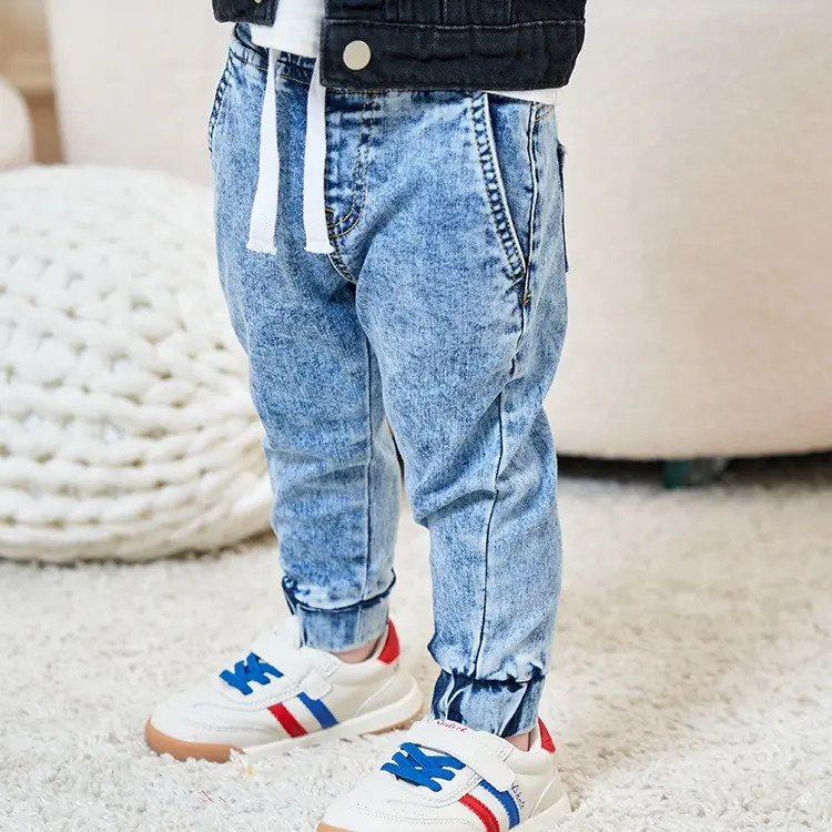 Pantalones elásticos cómodos de lavado azul informales más vendidos personalizados pantalones vaqueros para niños Jogger Boys