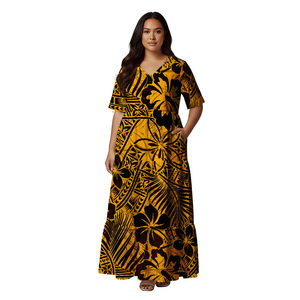 Hawaii Aloha Beach Outfit Jurk met bloemenprint Avondjurken V-hals Sexy Elegant Eiland Polynesische tribale prom Samoaanse jurken - Product Image 6