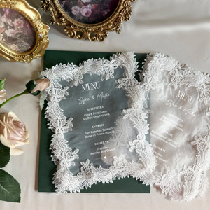 Tarjetas de Menú de Boda de Lujo en Algodón con Diseño Personalizado, Estilo Europeo, Encaje, Impresión en Lámina Dorada, Borlas y Ojales, Invitaciones para Eventos <span class=keywords><strong>Sancho</strong></span> - Product Image 1