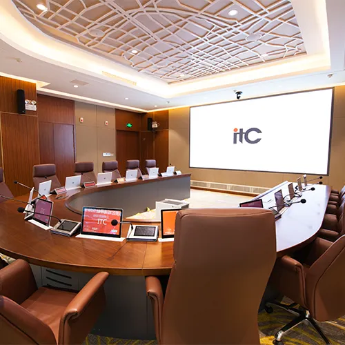 ITC Digital Conference System All-In-One Motorized Monitor Lift Discussion Microphone Paperless For Conference Room Solution