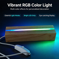 Base lumineuse LED RGB en bois massif naturel, alimentée par USB, support d'affichage pour plaque en acrylique, cristal, résine, veilleuse décorative