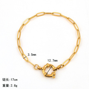 Moda transfronteriza simple ins primavera hebilla hoja pulsera Acero inoxidable chapado 18K oro clip cadena mujer <span class=keywords><strong>marea</strong></span> cadena - Product Image 6