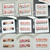 Faux ongles artisanaux carrés moyens roses style français avec imprimé ombré peint à la main, fleurs 3D, luxueux à presser