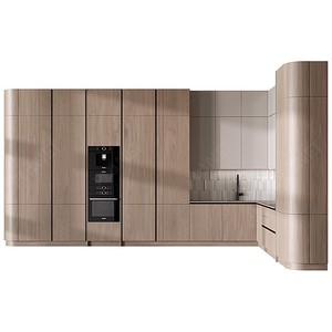 Hình cong hiện đại sẵn sàng để lắp ráp tủ bếp sơn mài màu đỏ với đảo - Product Image 4