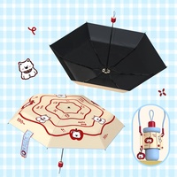 Schattige cartoon puppy fruitprint compacte opvouwbare zonneparasol anti-UV lichtgewicht zakparasol met opbergtasje voor dagelijks gebruik door vrouwen