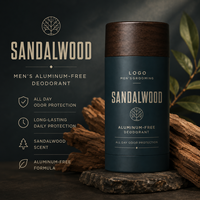 Déodorant pour homme sans aluminium, formule personnalisée, senteur bois de santal, protection longue durée contre les odeurs, infusé aux extraits botaniques, marque privée