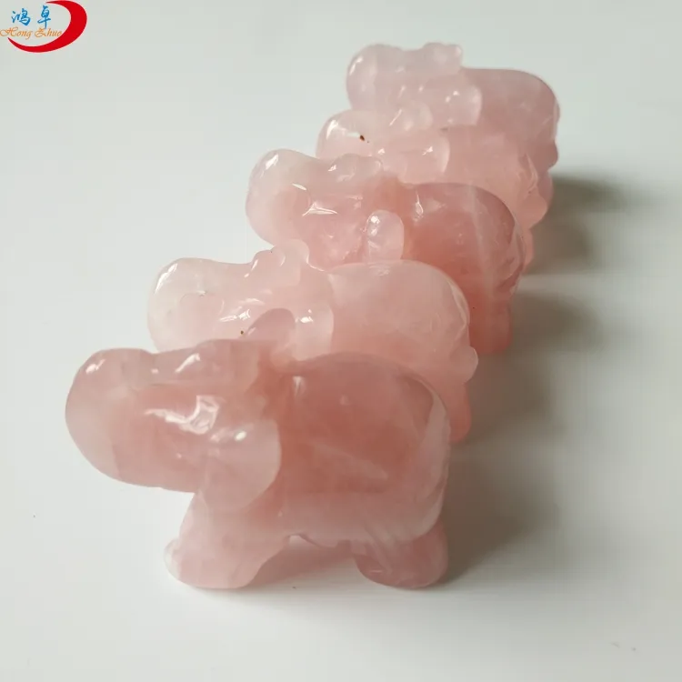 La fabbrica 2023 fornisce direttamente la figurina di quarzo rosa intaglio di elefante in pietra semipreziosa cristallo naturale