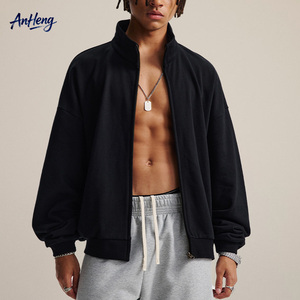 Men Stand Collar Zip Up Sweatshirt 85 Cotton Blend <b>Fleece</b> <b>Lined</b> <b>Jacket</b> Oversized Streetwear Top Custom OEM Wholesale Supplier - Product Image 1