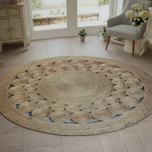 Jute solide Double Tikki Boarder Design Produit à poils plats ronds antidérapants et écologiques, anti-bactéries - Product Image 3