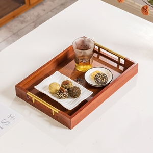 Bandeja de Té de Madera Kambas Ecológica y Duradera de Honvidora, Estructura en Ángulo Recto, Asas de Metal Dorado para Hogar, Hotel, Cafetería - Product Image 5