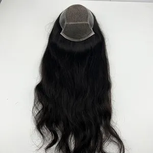 Factory Outlets Mode Onzichtbare Indiase Haar Zwitserse Kanten Basis Vervangingen Met 100% Remy Hair Top Kanten Toupet