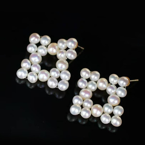 14K Gold Filled Square Cluster Pearl Stud Earrings, Natural Round Freshwater Multi Pearl Handmade Drop Earrings for Women - Product Image 2