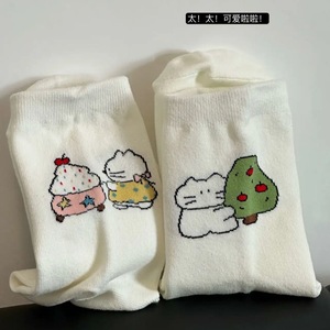 ถุงเท้าข้อกลางลายการ์ตูนอนิเมะสำหรับผู้หญิง ซึมซับเหงื่อได้ดี เหมาะสำหรับวัยรุ่นอายุ 18-40 ปี ลายไอศกรีม ต้นแอปเปิ้ล หัวใจสีฟ้า แมว - Product Image 2